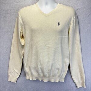 Polo Ralph Lauren 100% Pima Cotton V-Neck Sweater Mens Small Cream White Preppy